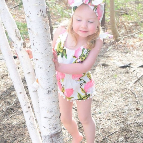 Girls Pink Lemon Romper Outfit - Picture 2 of 3